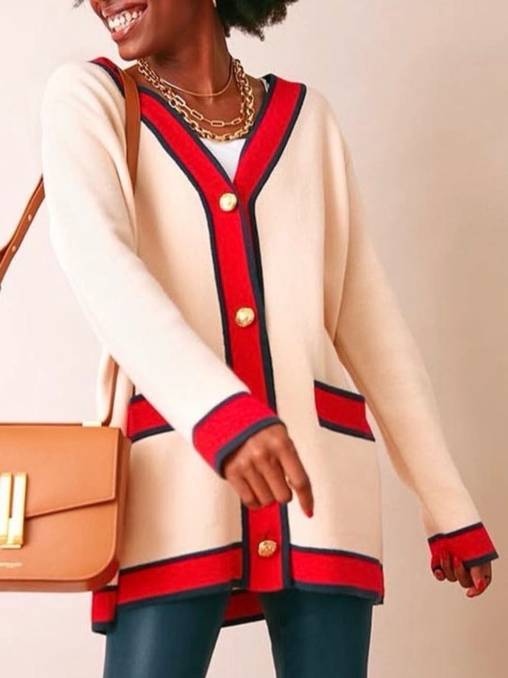 Tuckernuck Ivory Lauren Cardigan with red and blue trim XL